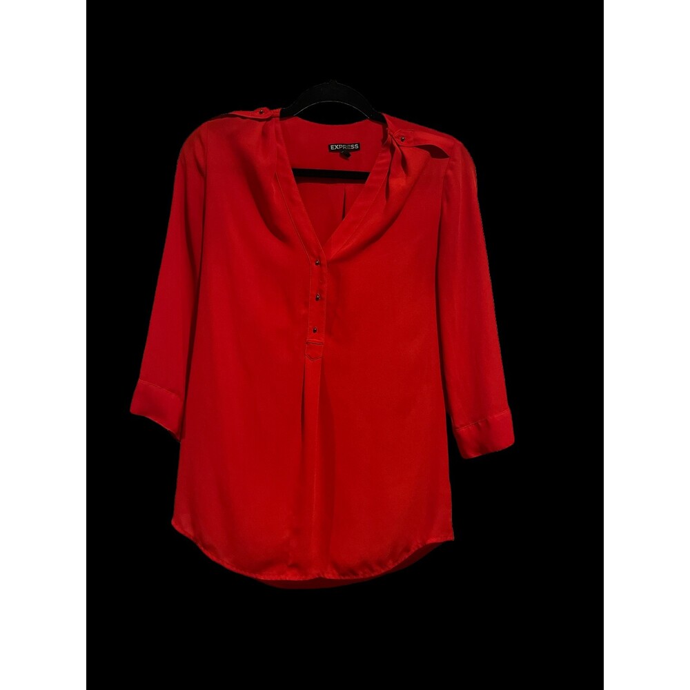 5/$15 Express Red Blouse with very small, dainty, dark grey buttons. Size XS